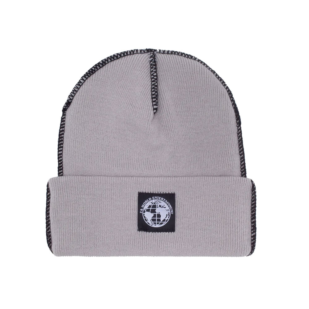 FA WORLD CONTRAST STITCH CUFF BEANIE GREY