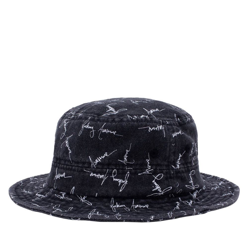 DENIM SCRIPT BUCKET HAT BLACK