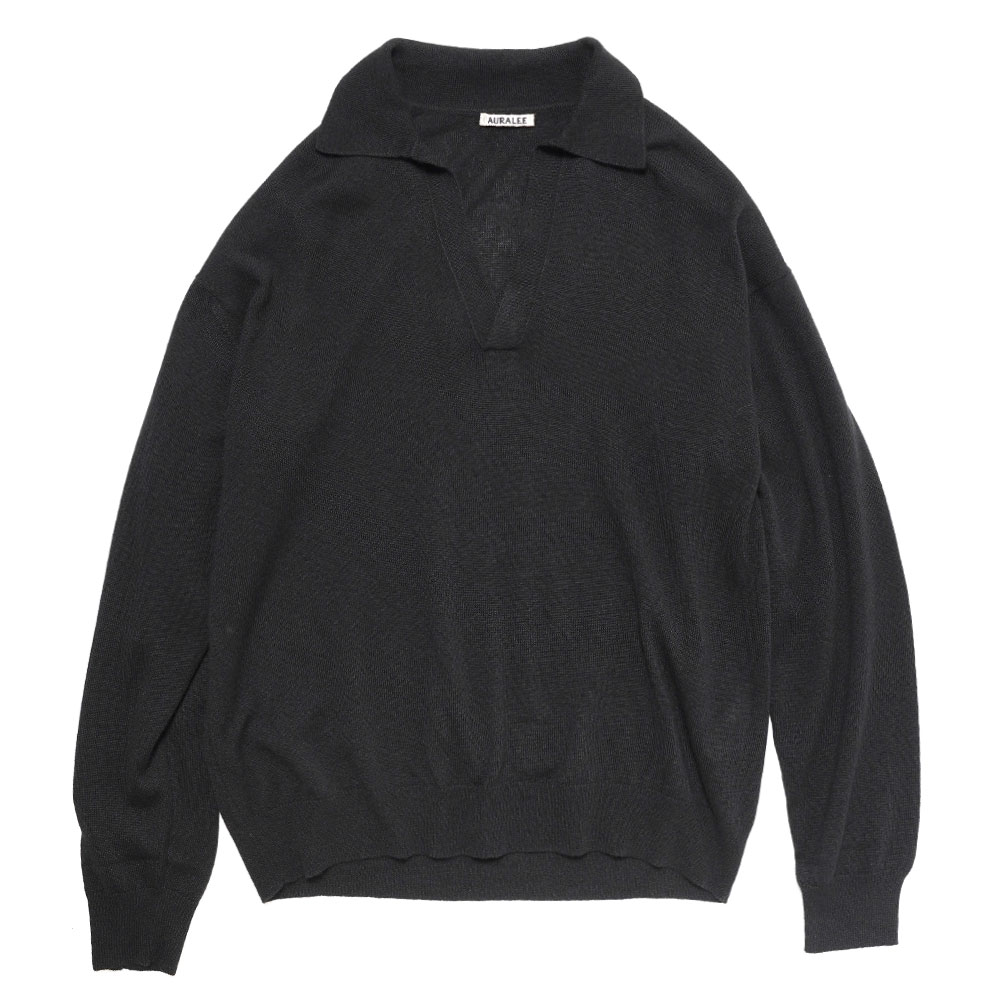 SUPER FINE CASHMERE SILK KNIT SKIPPER POLO BLACK