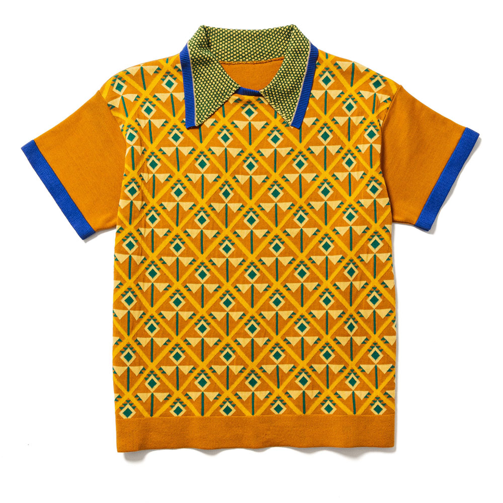 FLOWER KNIT H/S POLO MUSTARD