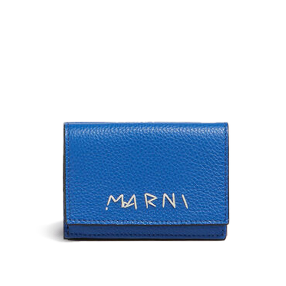 BLUE LEATHER TRIFOLD WALLET WITH MARNI MENDING BLUE