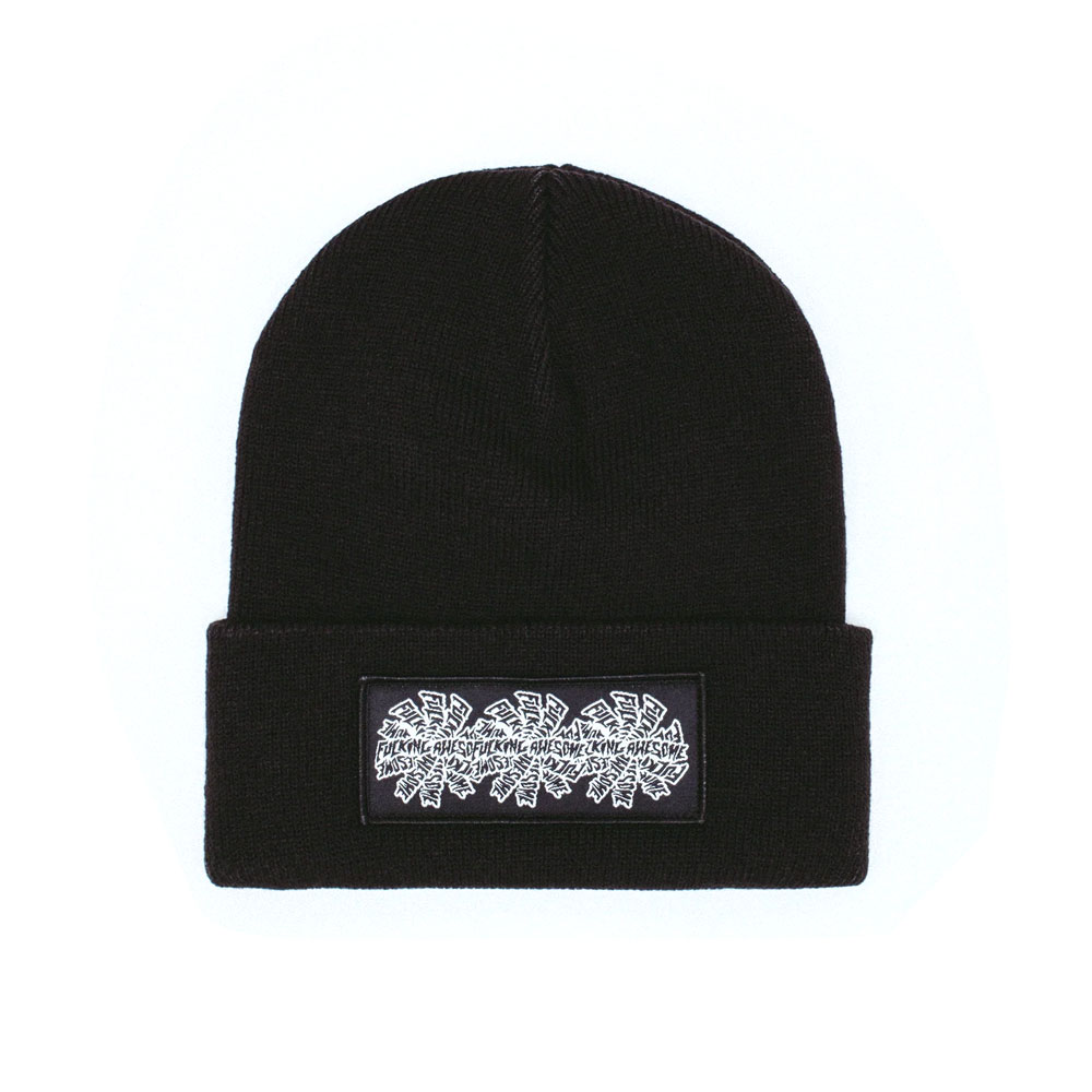 THREE SPIRAL EDGE STITCH BEANIE BLACK