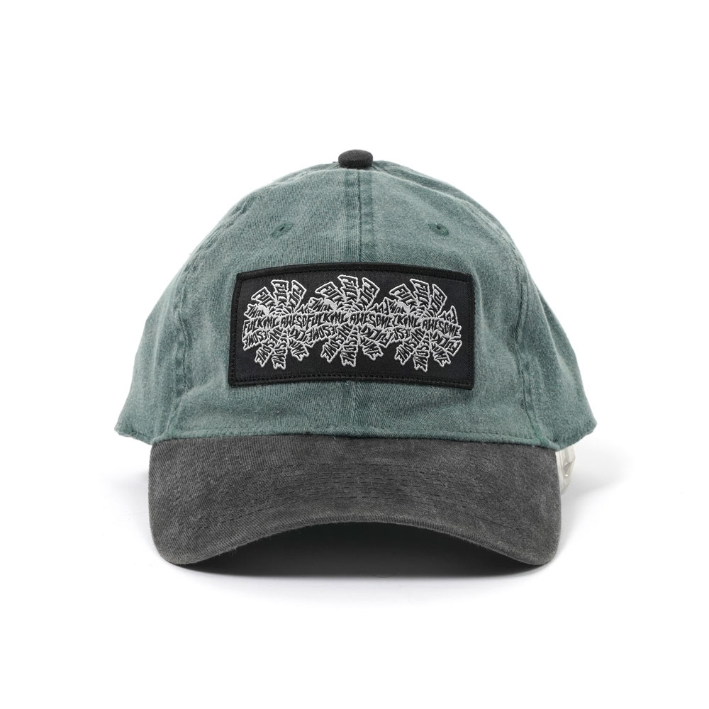 THREE SPIRAL EDGE STITCH SIX PANEL HAT OLIVE/BLACK