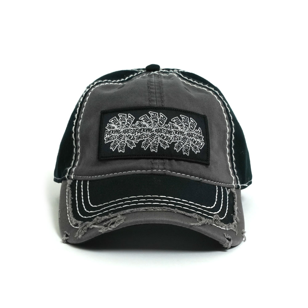 THREE SPIRAL EDGE STITCH SIX PANEL HAT GREY/BLACK