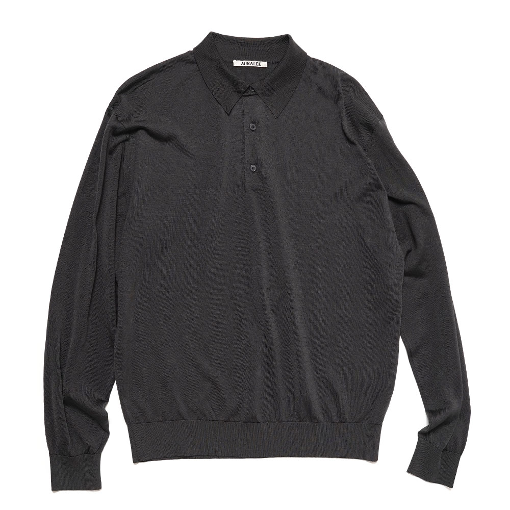 SUPER HIGH GAUGE WASHABLE SILK KNIT POLO INK BLACK