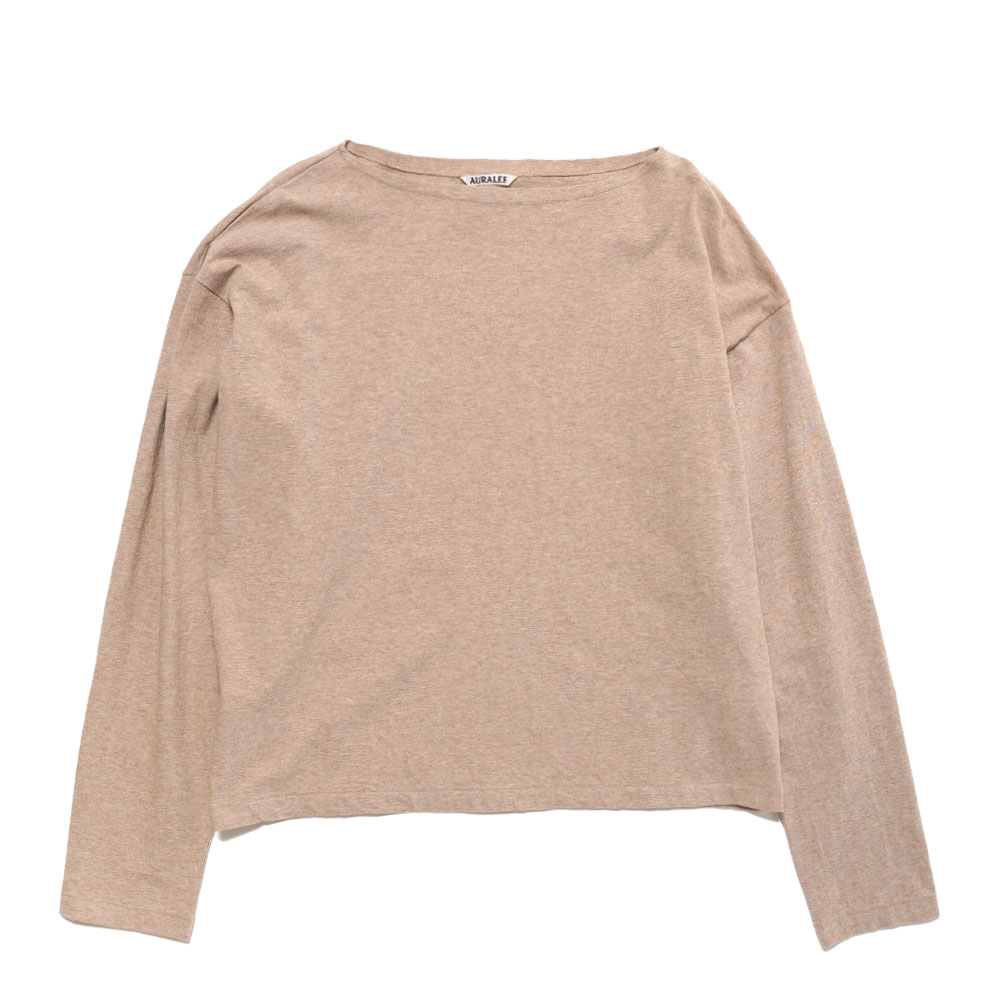 HARD TWIST COTTON CASHMERE BOAT NECK L/S TEE TOP BEIGE _