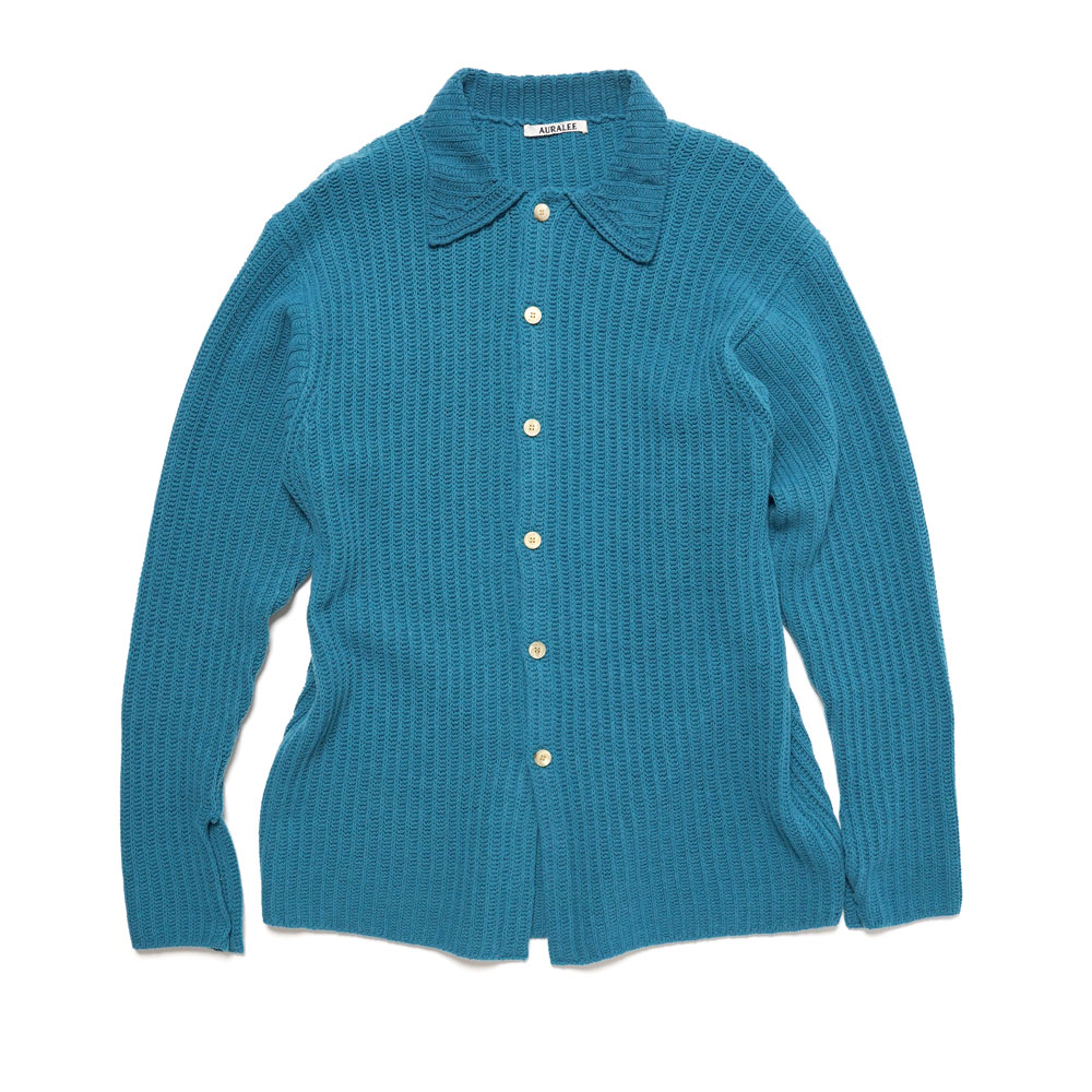BRUSHED COTTON WOOL RIB KNIT SHIRT BLUE
