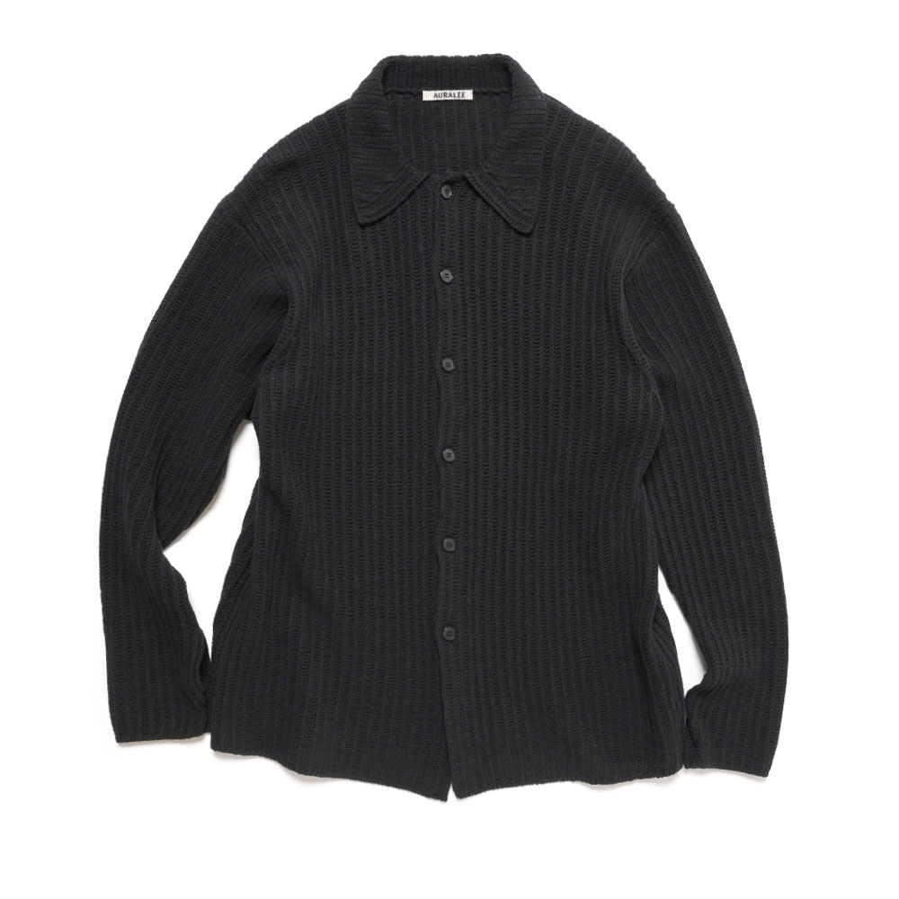 BRUSHED COTTON WOOL RIB KNIT SHIRT BLACK