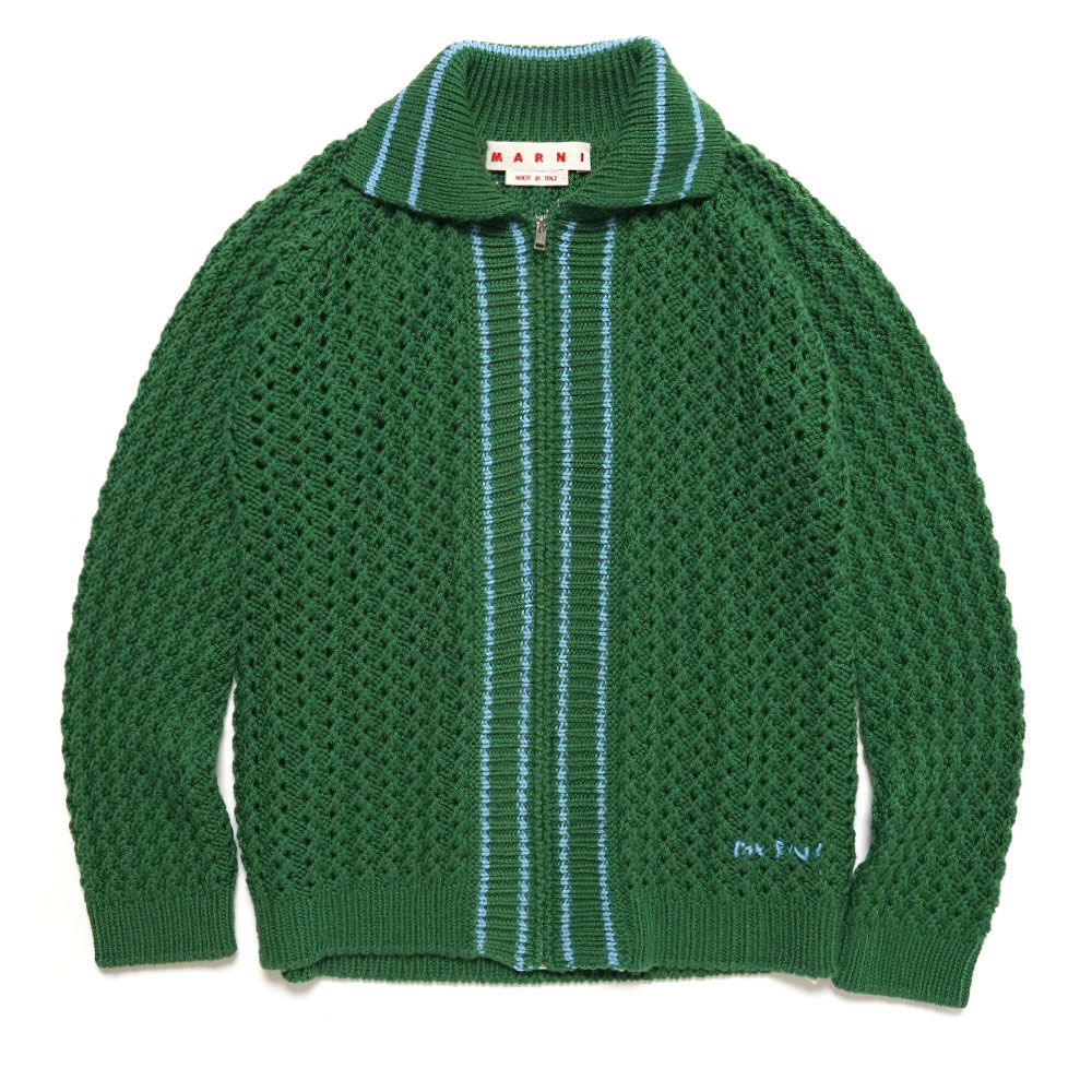WOOL CROCHET ZIPPED CARDIGAN GARDEN GREEN