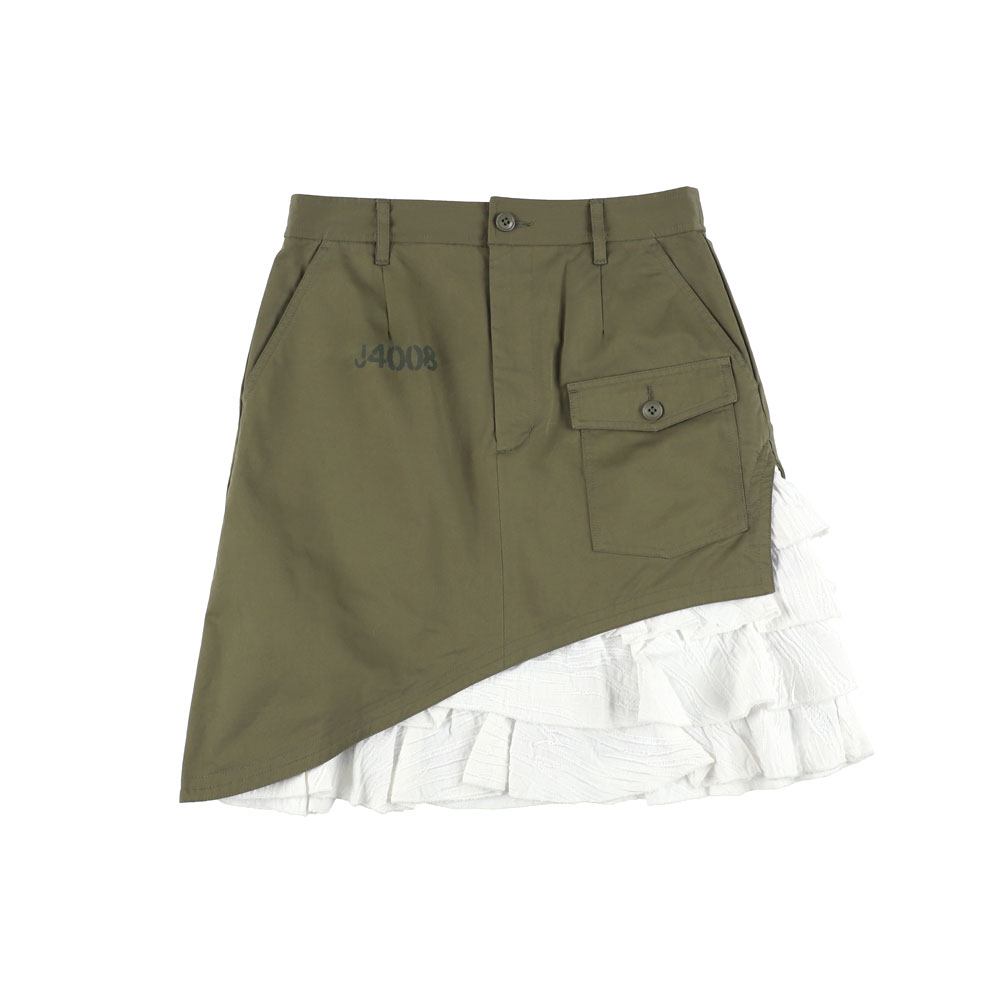 ZEBRA FRILL MILITARY SKIRT KHAKI