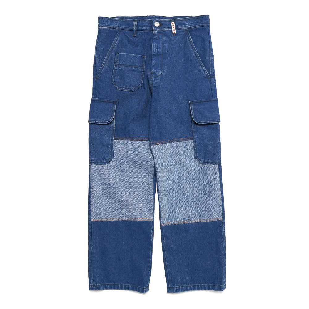 CARGO PANTS IN COATED BLUE DENIM OCEAN
