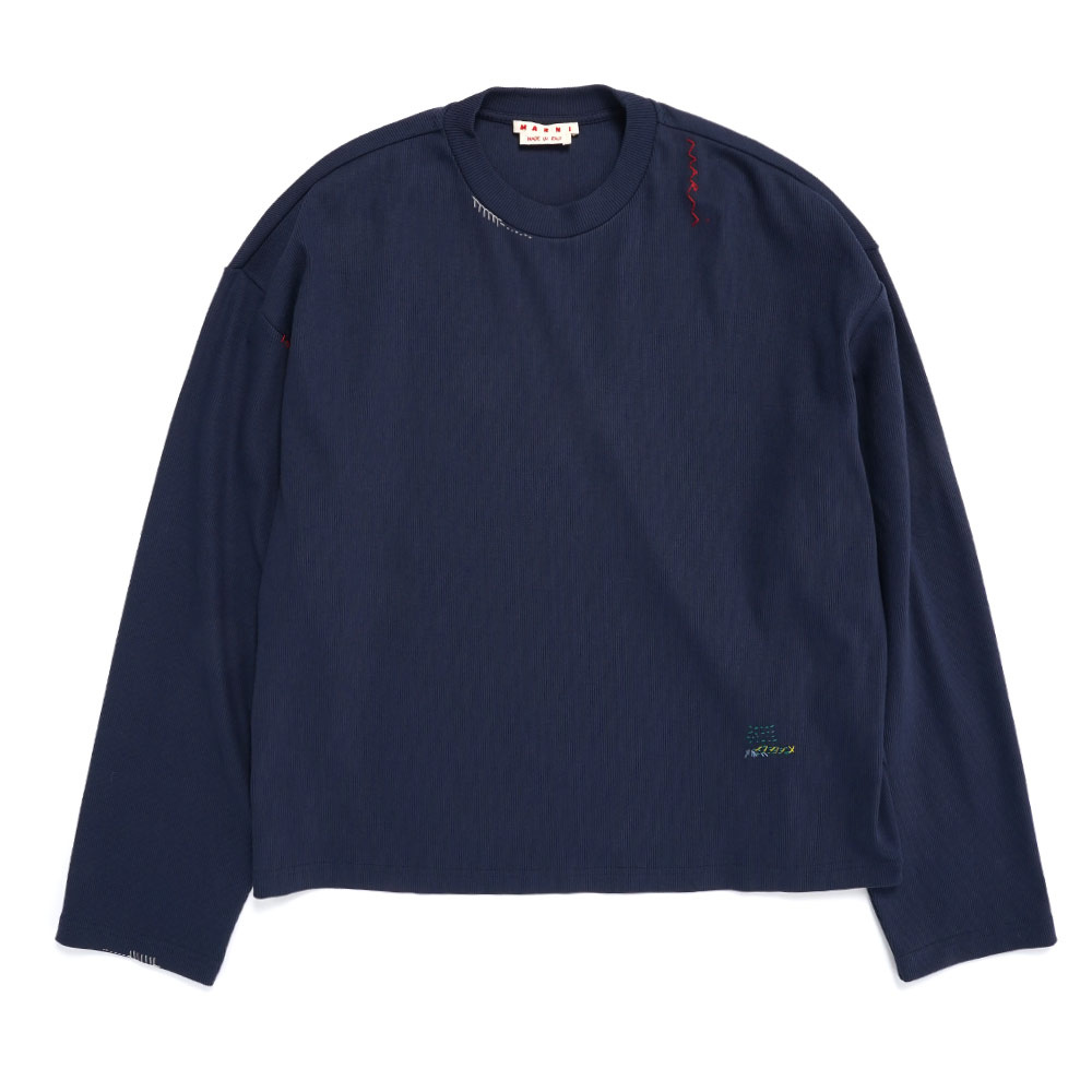 DARK BLUE RIBBED COTTON JERSEY WITH MARNI SYMBOL BLUE CHINA