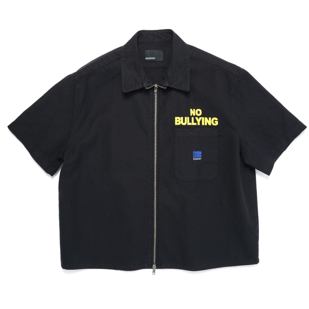 NO BULLYING SS ZIP SHIRT BLACK