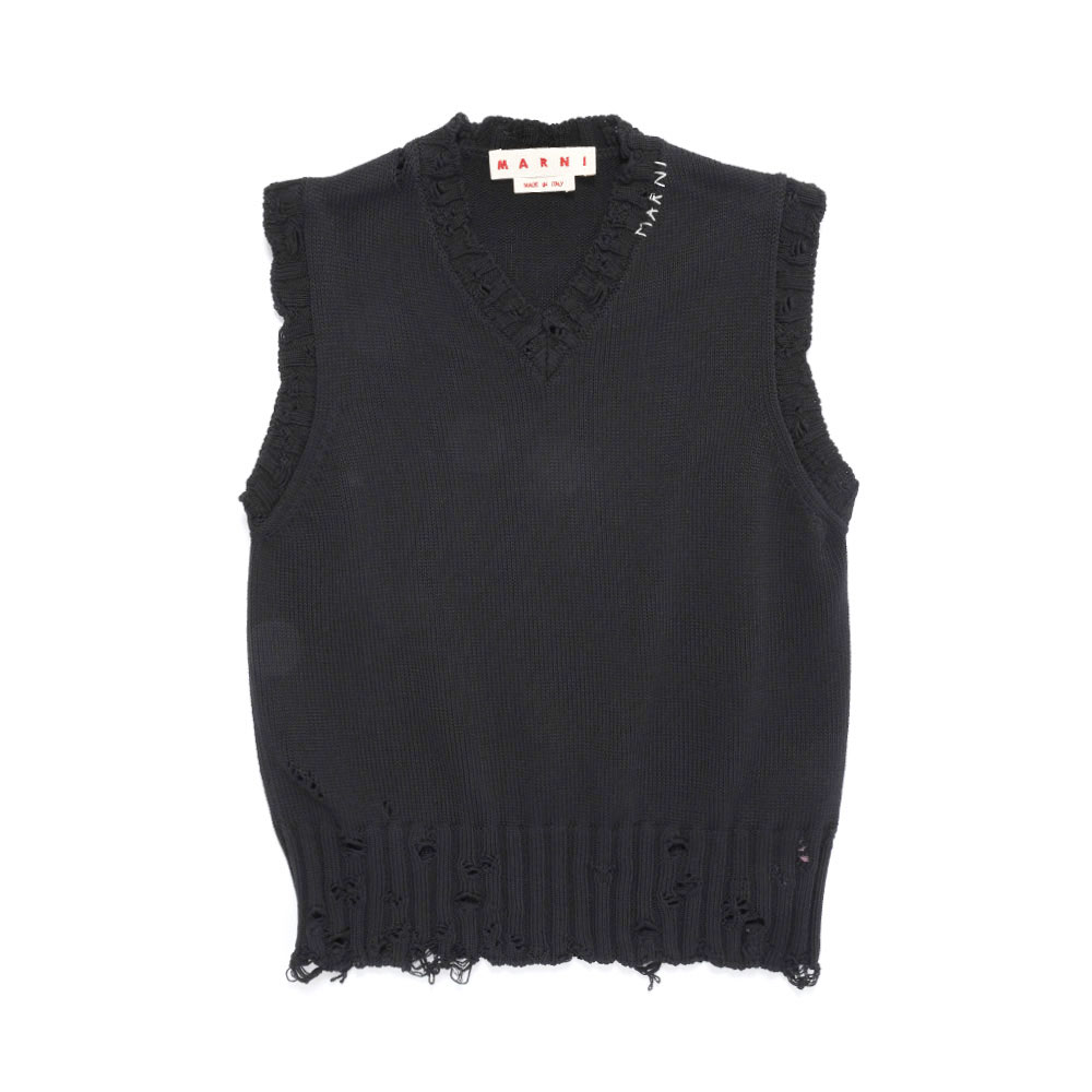 BLACK COTTON V-NECK VEST BLACK