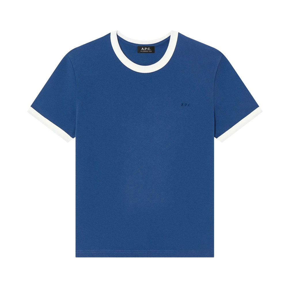 T-SHIRT CROP MANCHES COURTES CONTRASTE-JERSEY BIOLOGIQUE BLEU