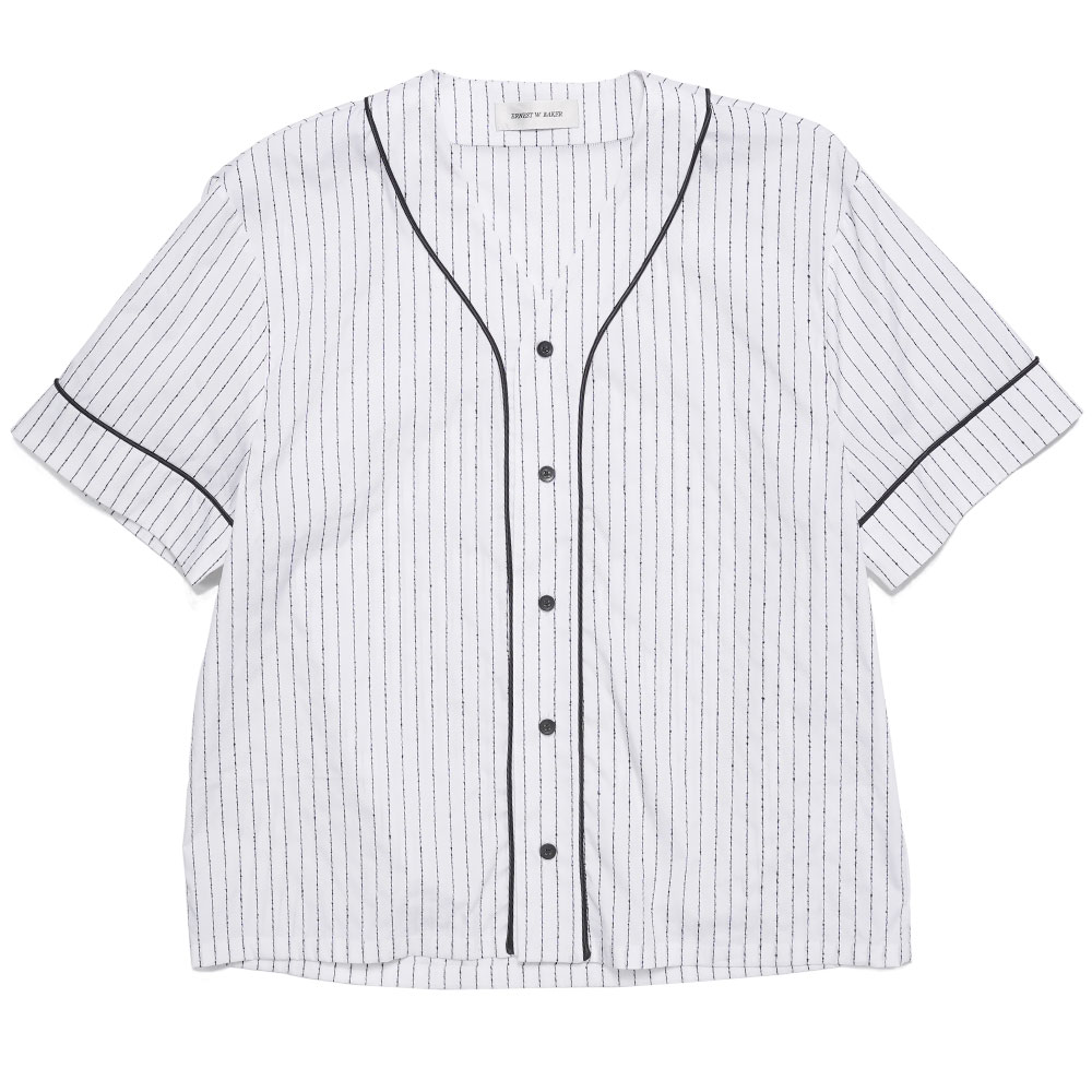 BASEBALL SHIRT WHITE & BLACK PIN STRIPE