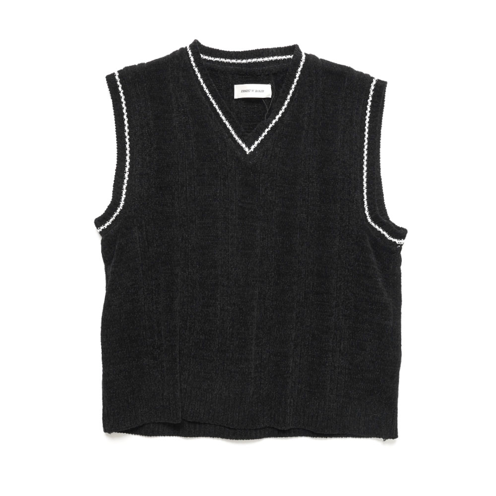 CHENILLE V-NECK VEST BLACK _