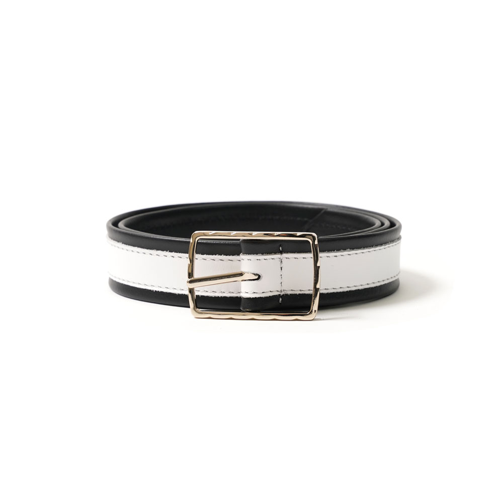 LEATHER 2 COLOURS TRIM BELT BLACK&WHITE