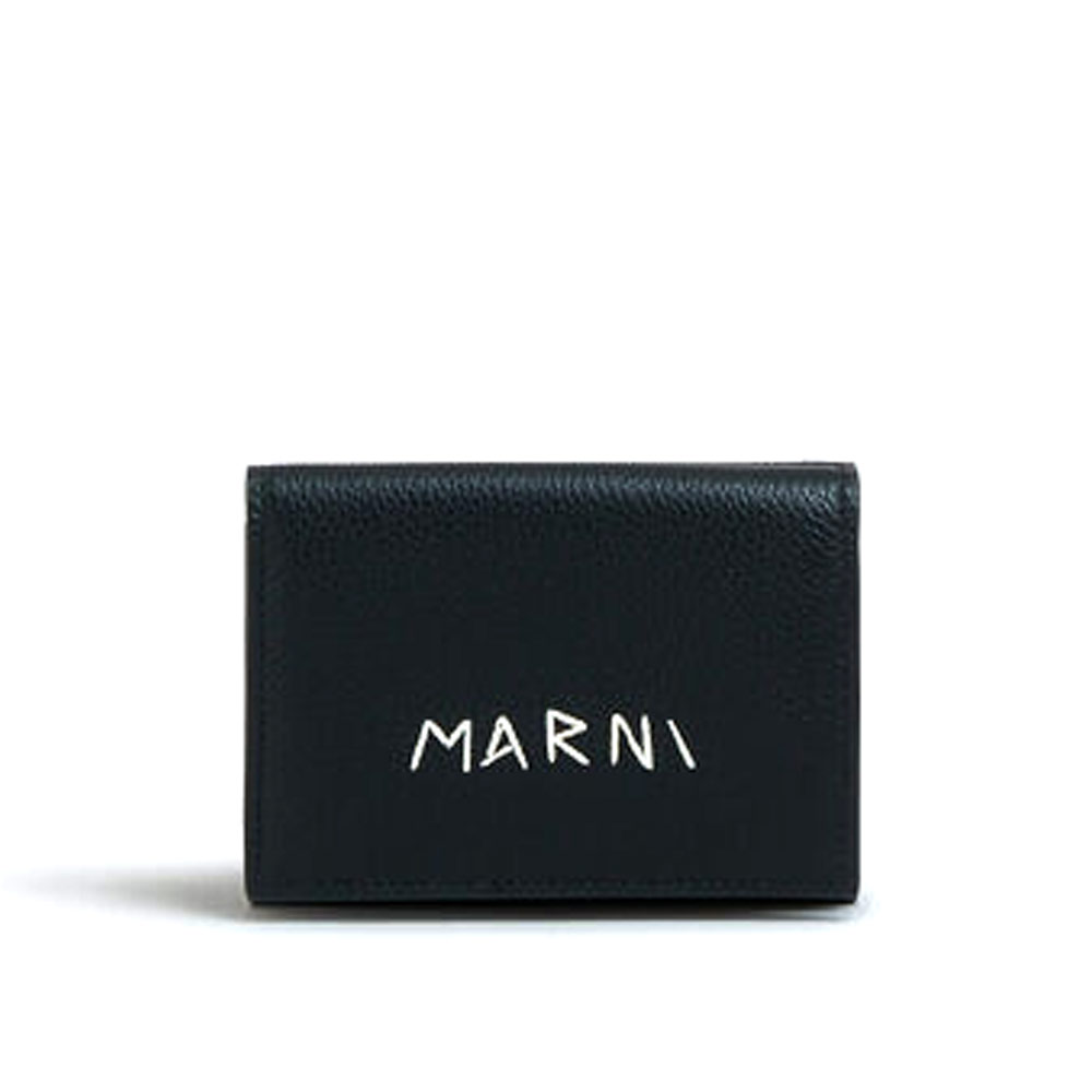 BLACK LEATHER TRIFOLD WALLET WITH MARNI MENDING BLACK