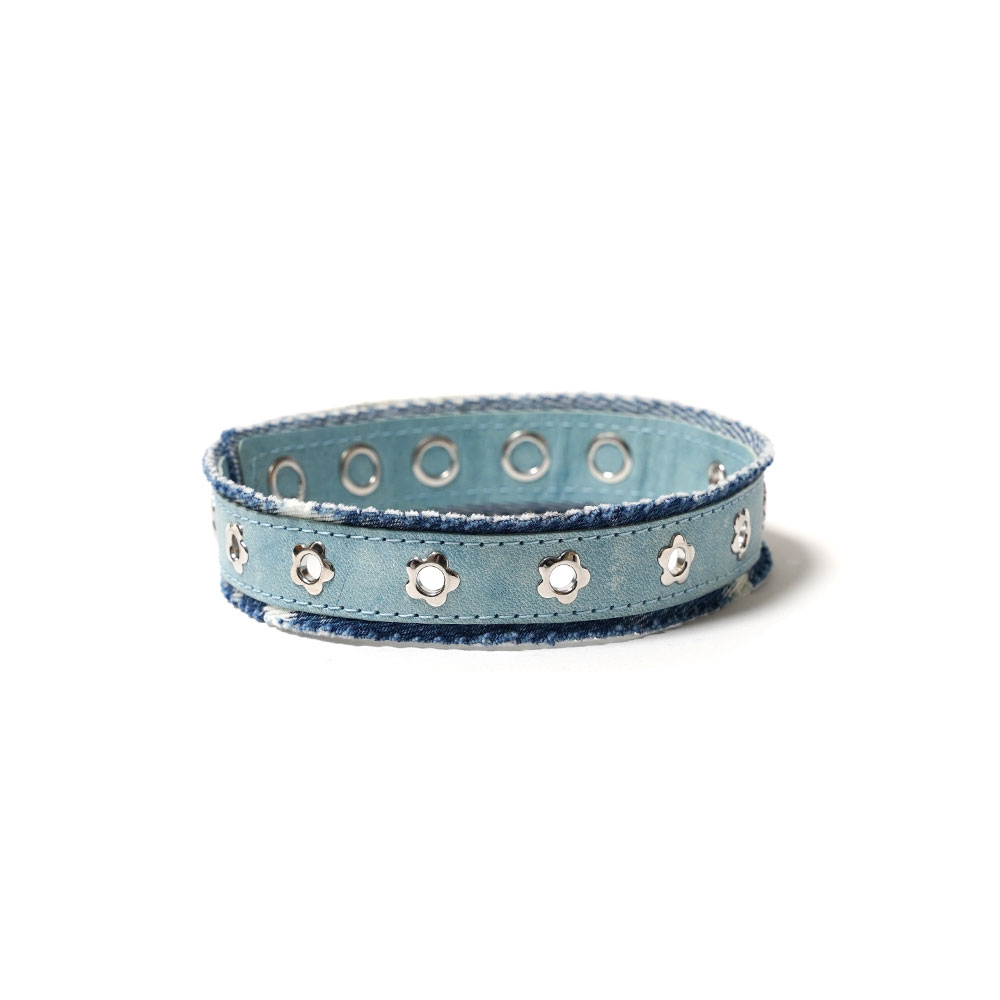 DENIM FLOWER CHOKER INDIGO LEATHER