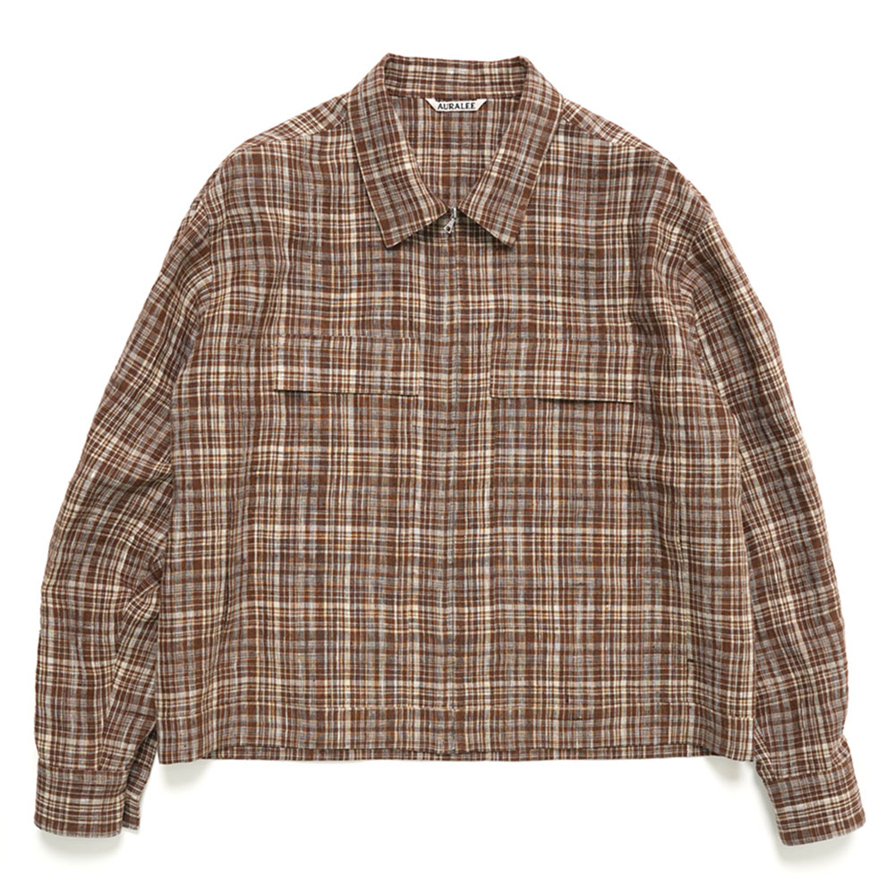LINEN SILK CHECK ZIP BLOUSON BROWN CHECK