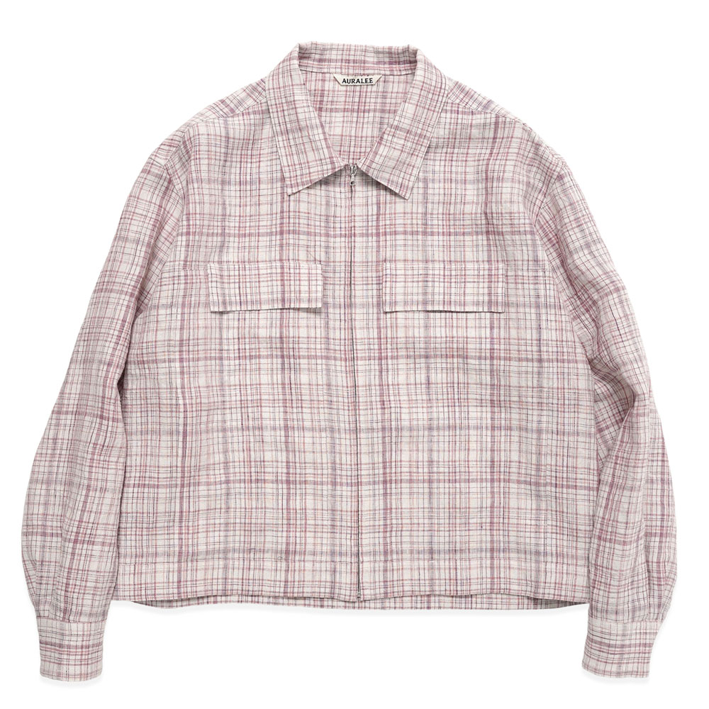 LINEN SILK CHECK ZIP BLOUSON WHITE PURPLE CHECK _