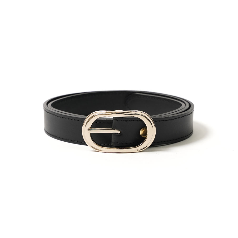 GOLD BUCKLE LEATHER BELT BLACK