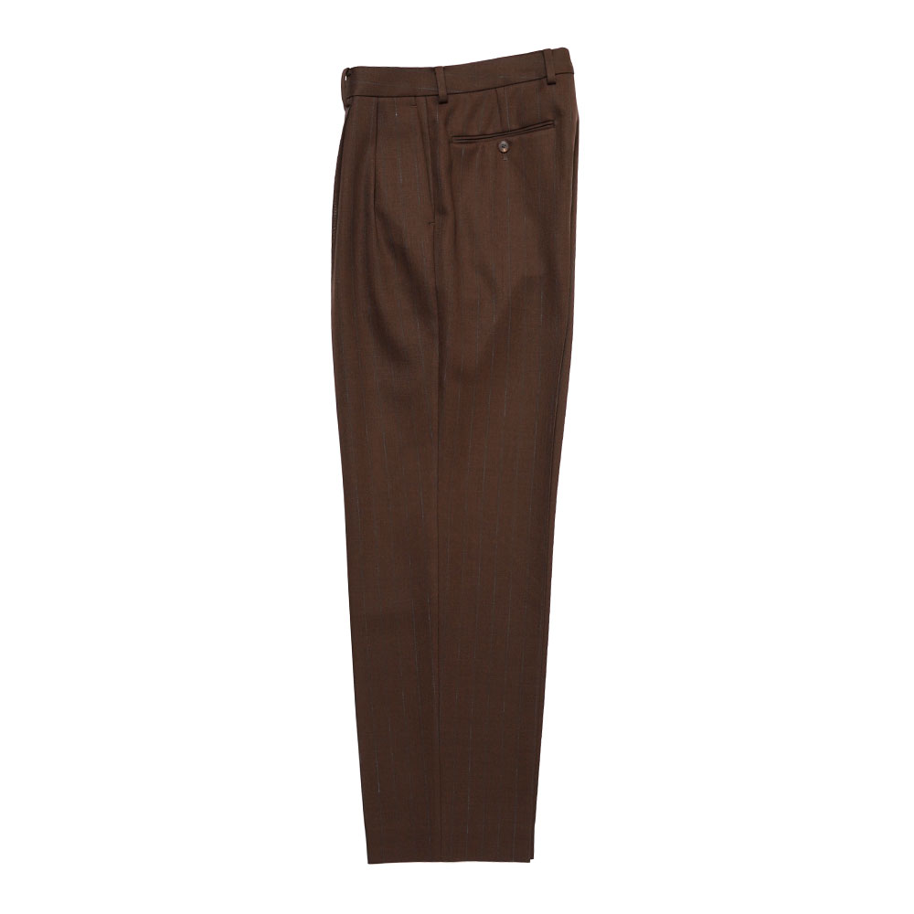 HARD TWIST WOOL PANAMA STRIPE SLACKS BROWN STRIPE