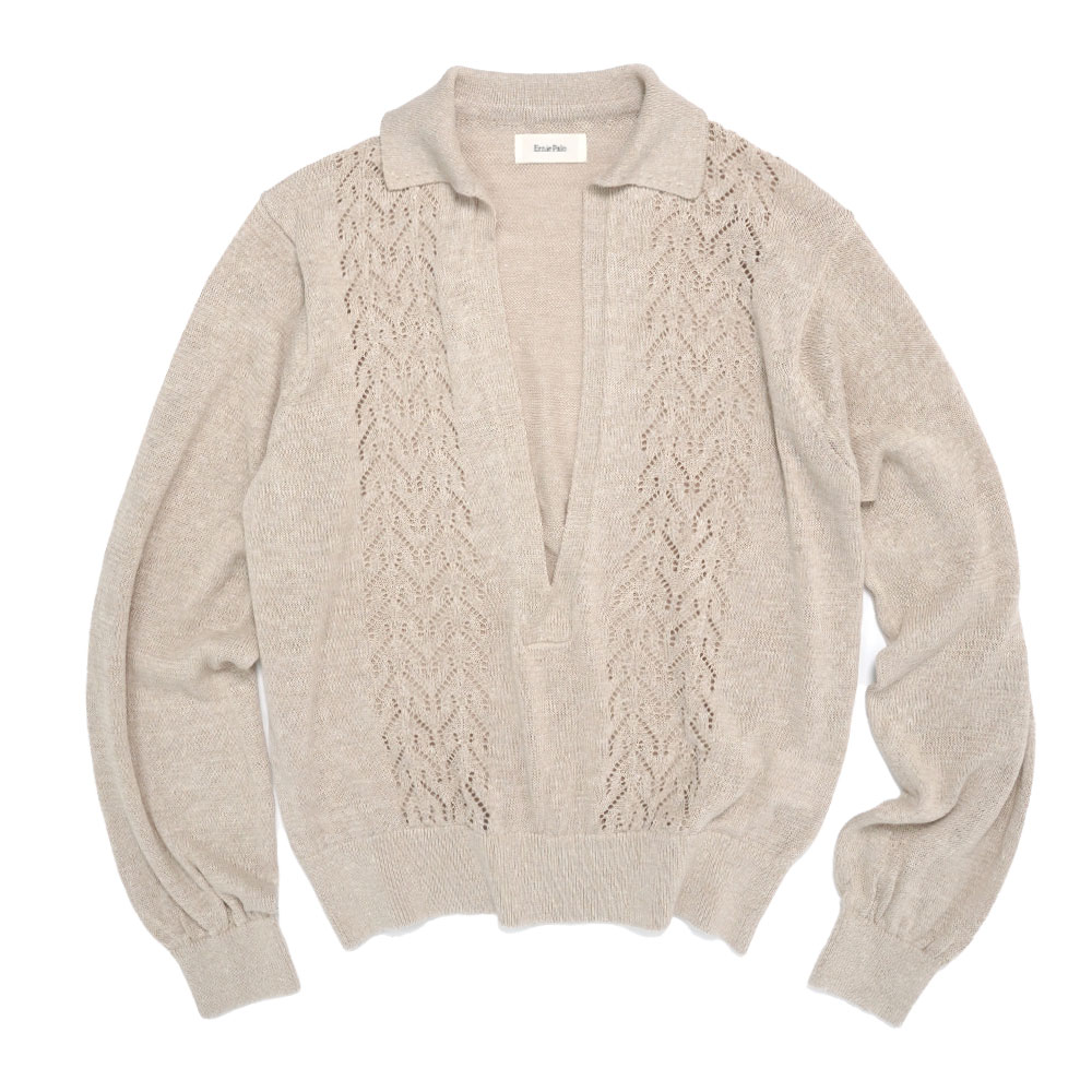 LINEN VNECK KNIT BEIGE