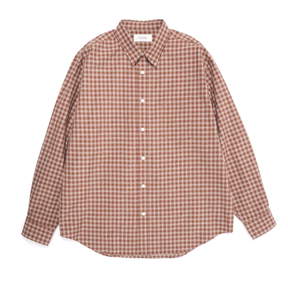 SILK COTTON STRIPE SHIRT BROWN CHECK