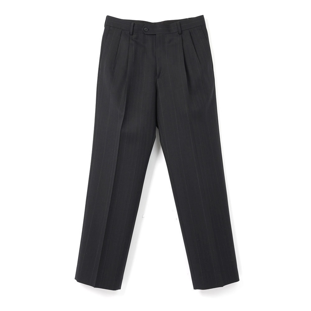 BLUEFACED WOOL TWO-TUCK SLACKS A26SP02BA CHARCOAL NAVY STRIPE