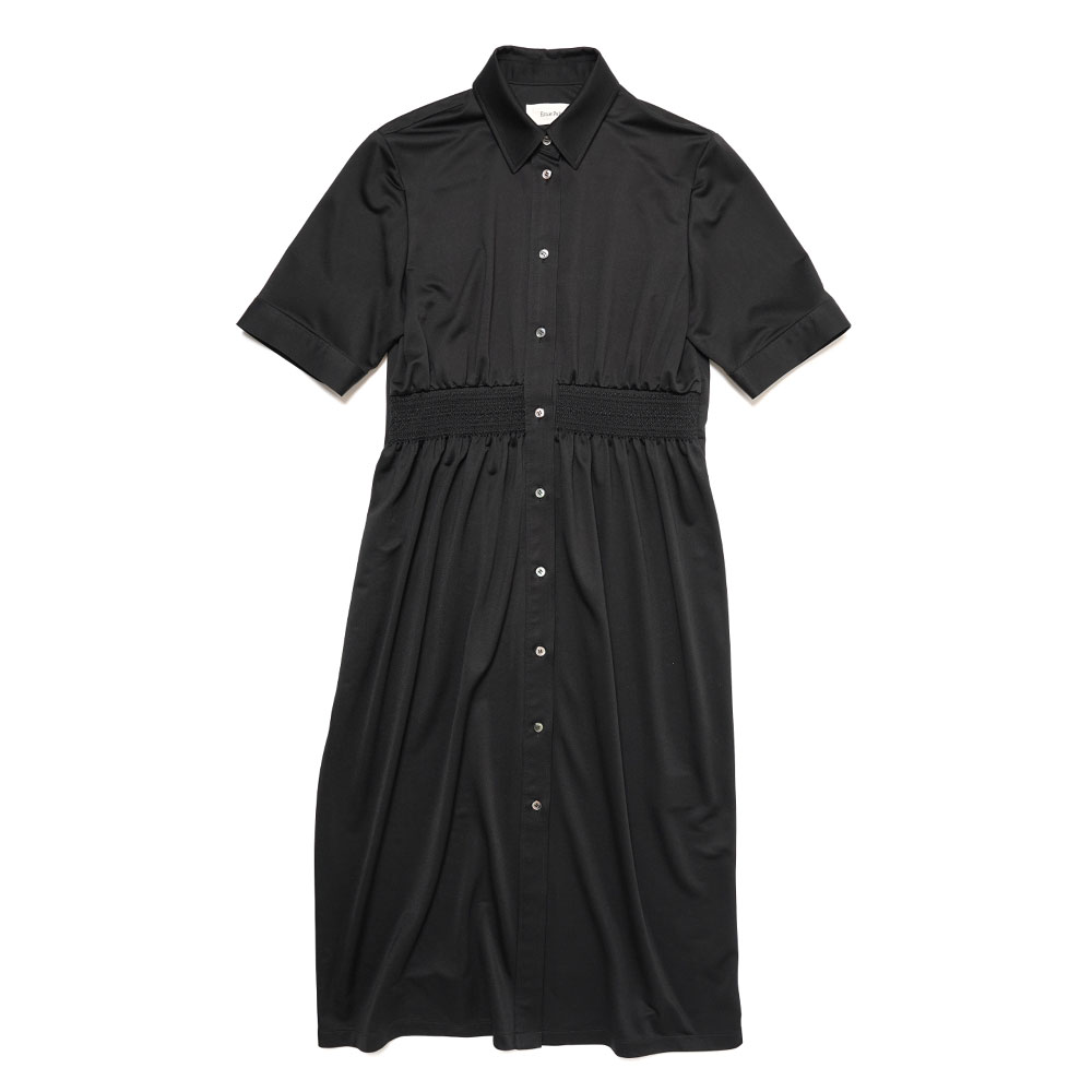 BACK OPEN GATHER DRESS BLACK