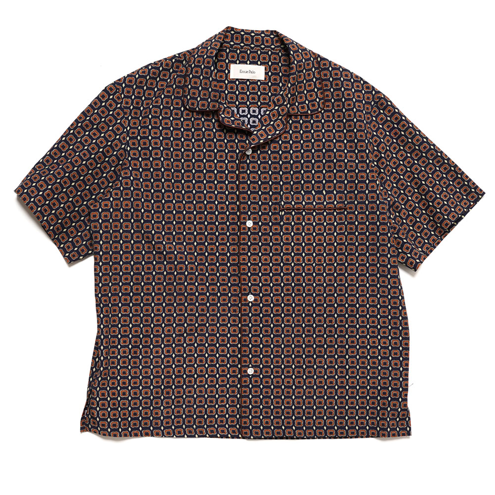 SMALL PATTERN OPEN COLLAR SHIRT NAVY