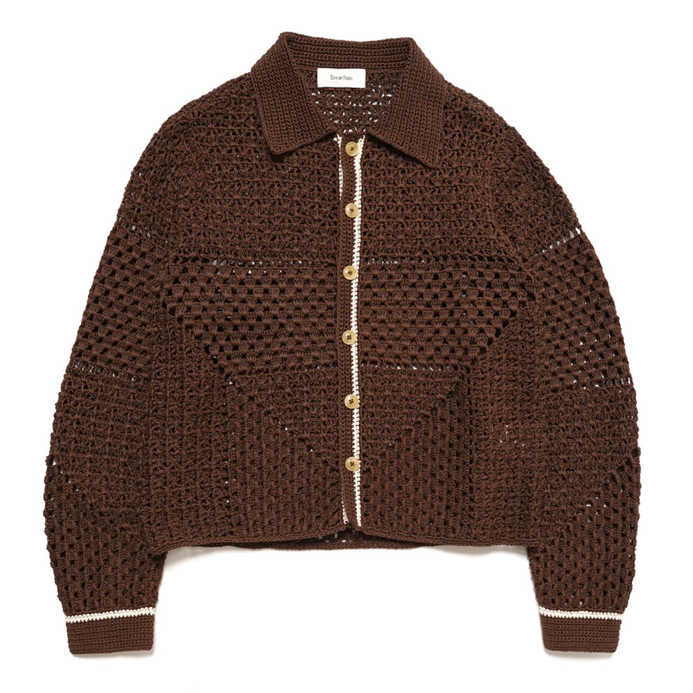 HAND KNIT COLLAR CARDIGAN BROWN