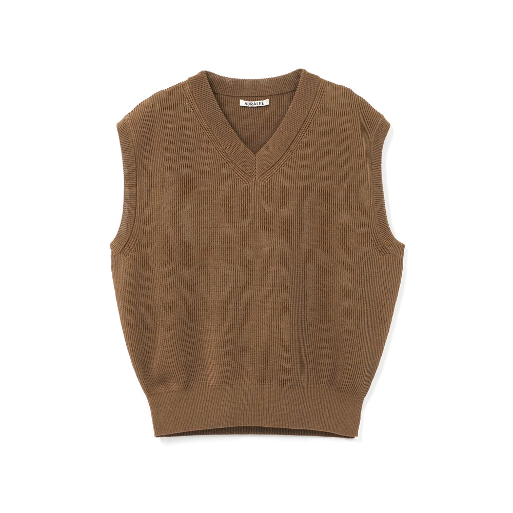 FLAT YARN RIB KNIT VEST A26SV02SY LIGHT BROWN