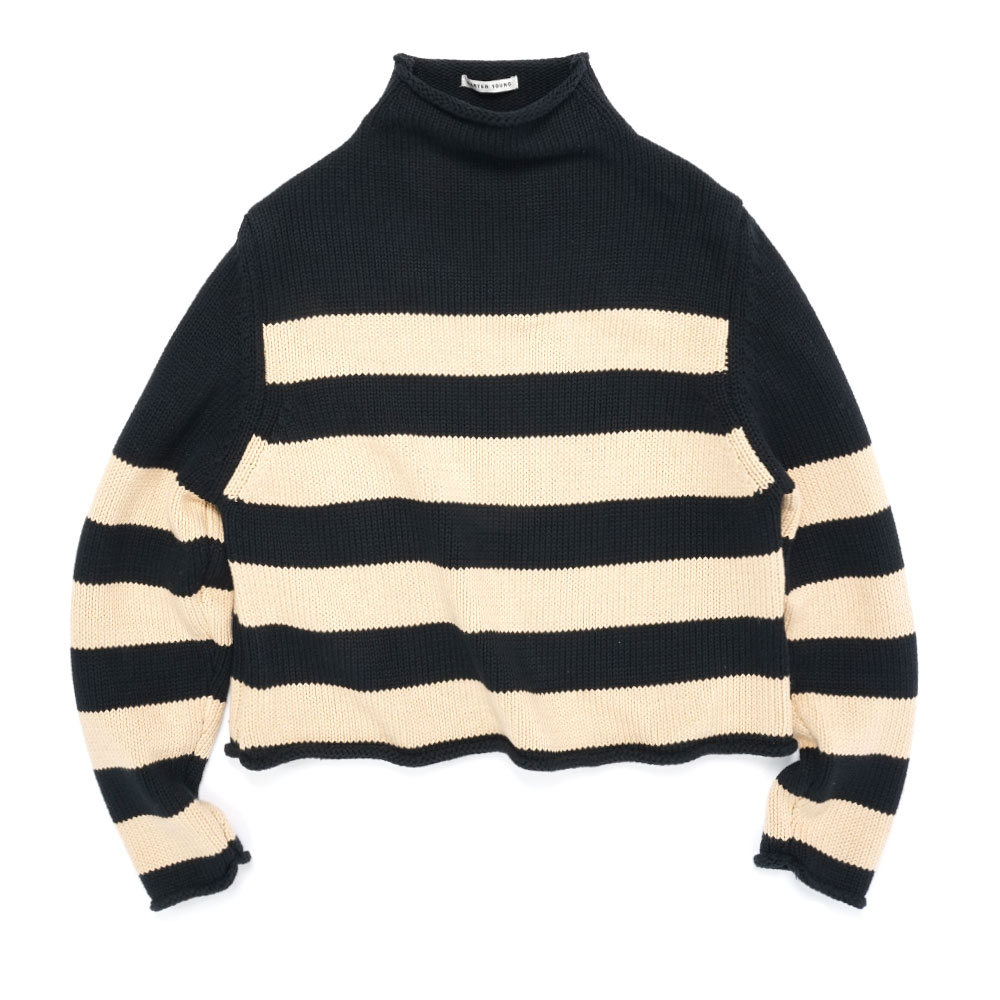 STRIPED ROLL NECK SWEATER NAVY/MAIZE