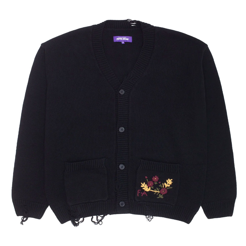 DISTRESSED CARDIGAN BLACK