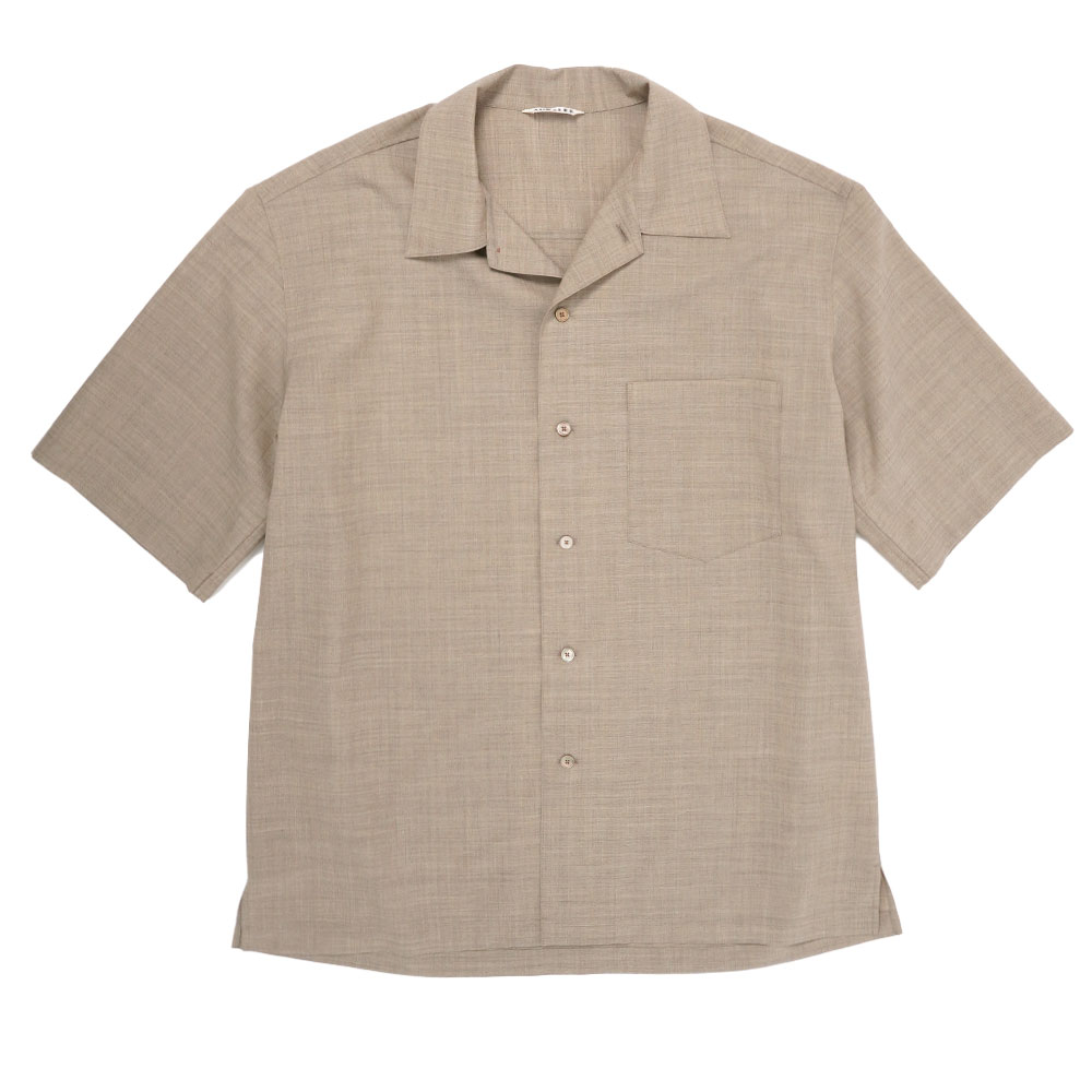 SUPER FINE TROPICAL WOOL OPEN COLLAR HALF SLEEVED TOP LIGHT BROWN A25SS02WT