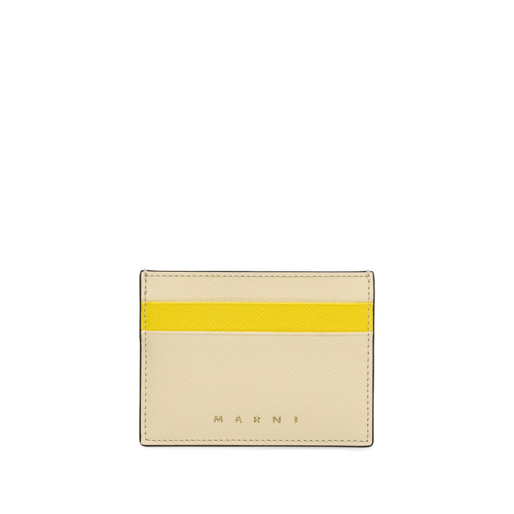 LEATHER CARD HOLDER IVORY AND YELLOW