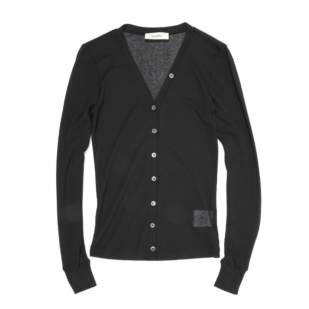 SHEER RIB VNECK CARDIGAN BLACK