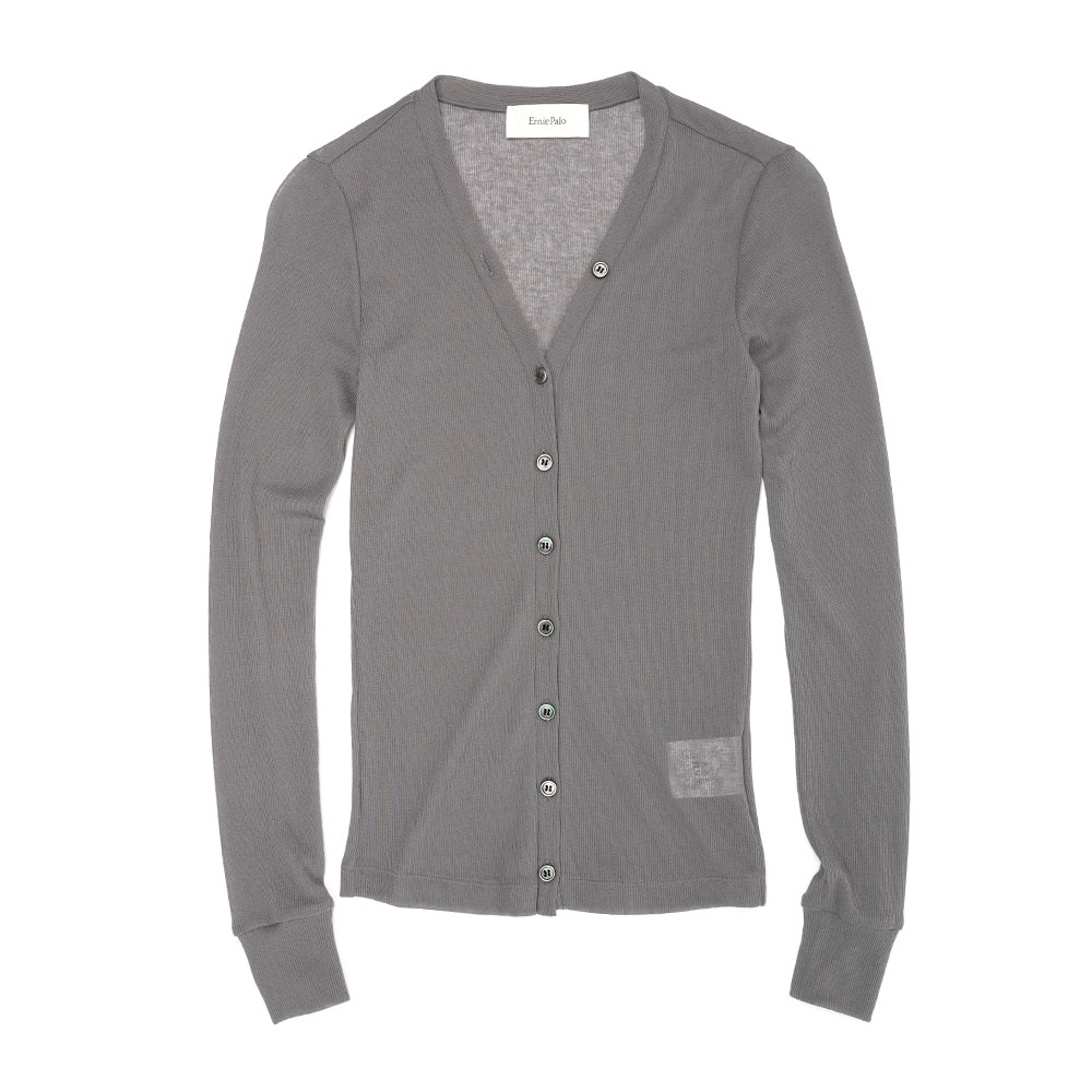 SHEER RIB VNECK CARDIGAN GRAY