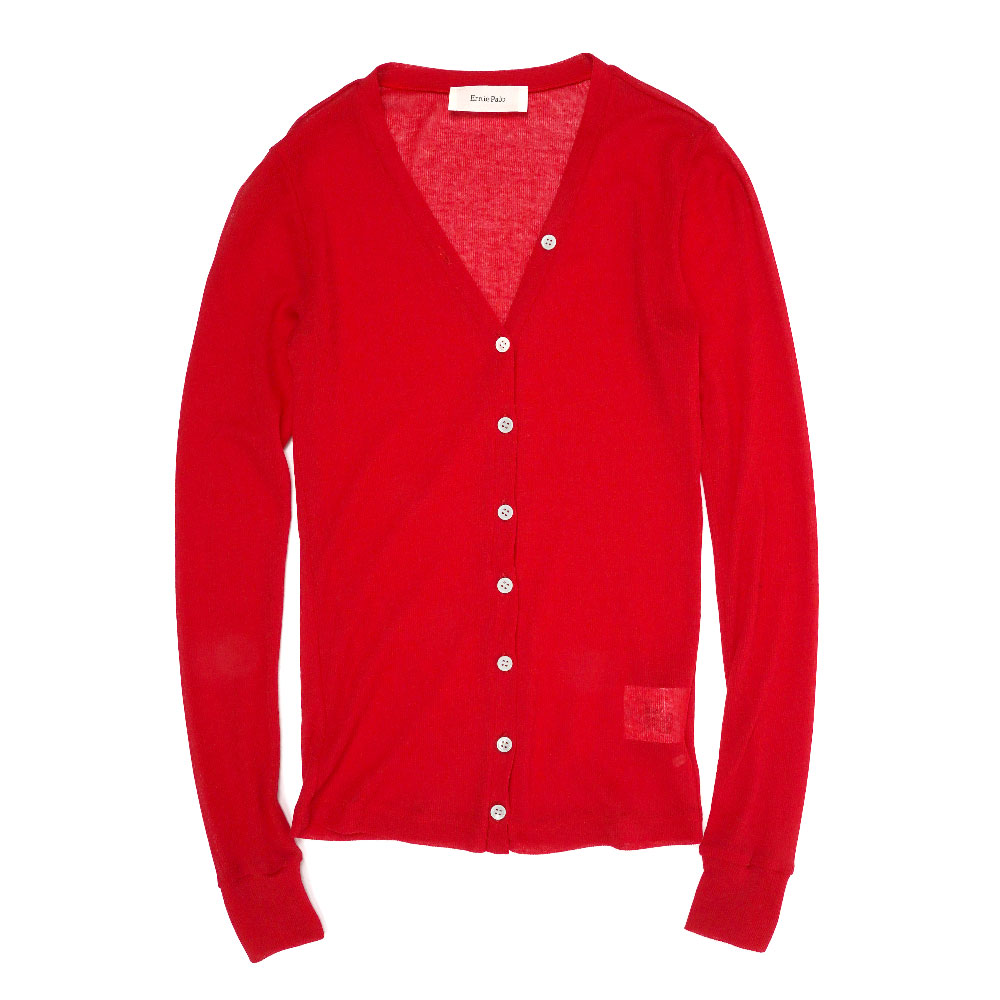 SHEER RIB VNECK CARDIGAN RED