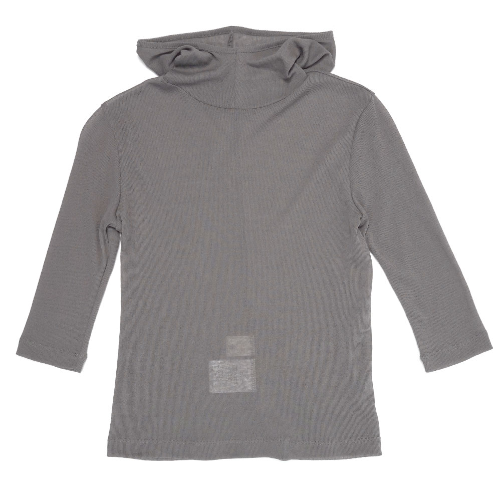 SHEER RIB HALF SLEEVE HOODIE GRAY