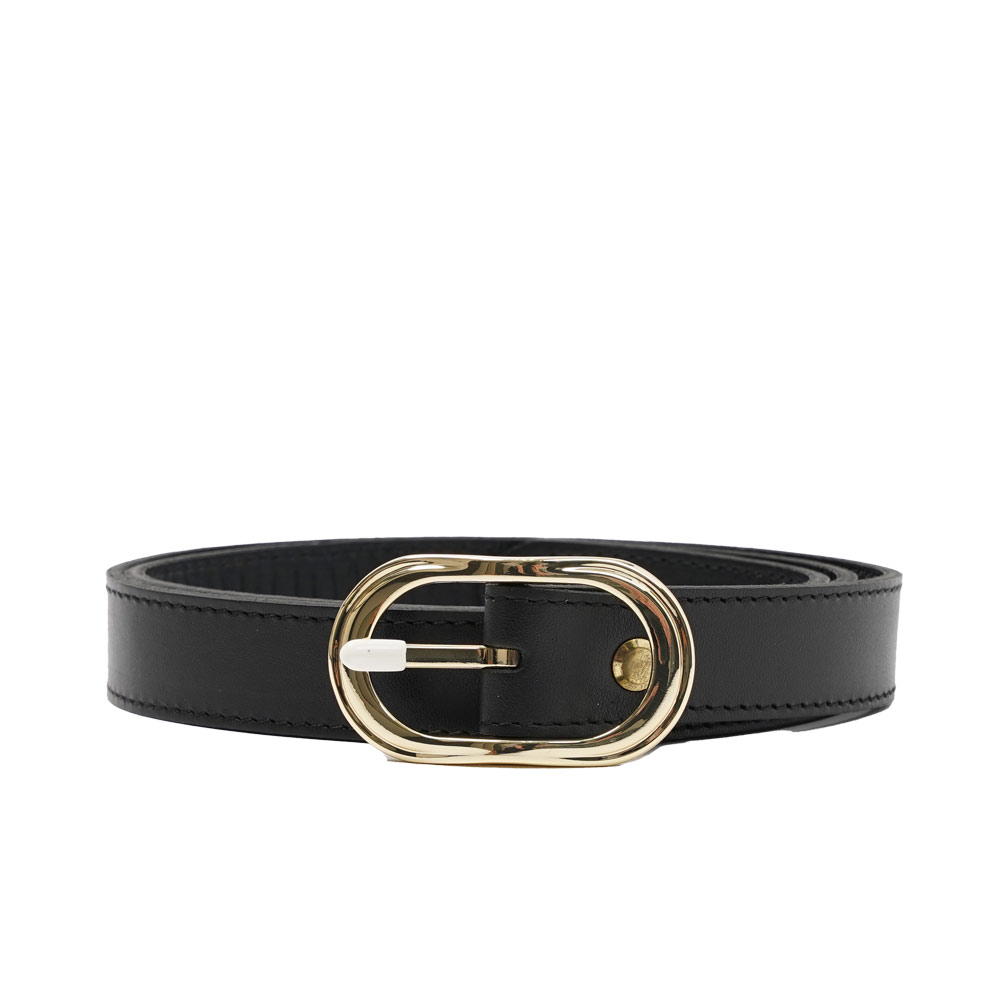 GOLD BUCKLE LEATHER BELT BLACK