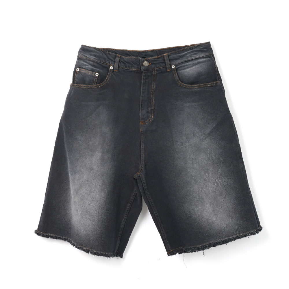 SUN DYED BAGGY DENIM SHORTS BLACK