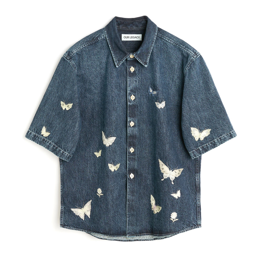 BEYOND SHIRT SHORTSLEEVE WESTERN BLUE BUTTERFLY