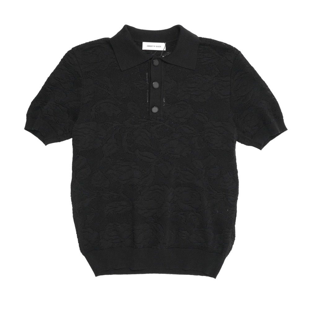 CROCHET ROSE POLO BLACK_
