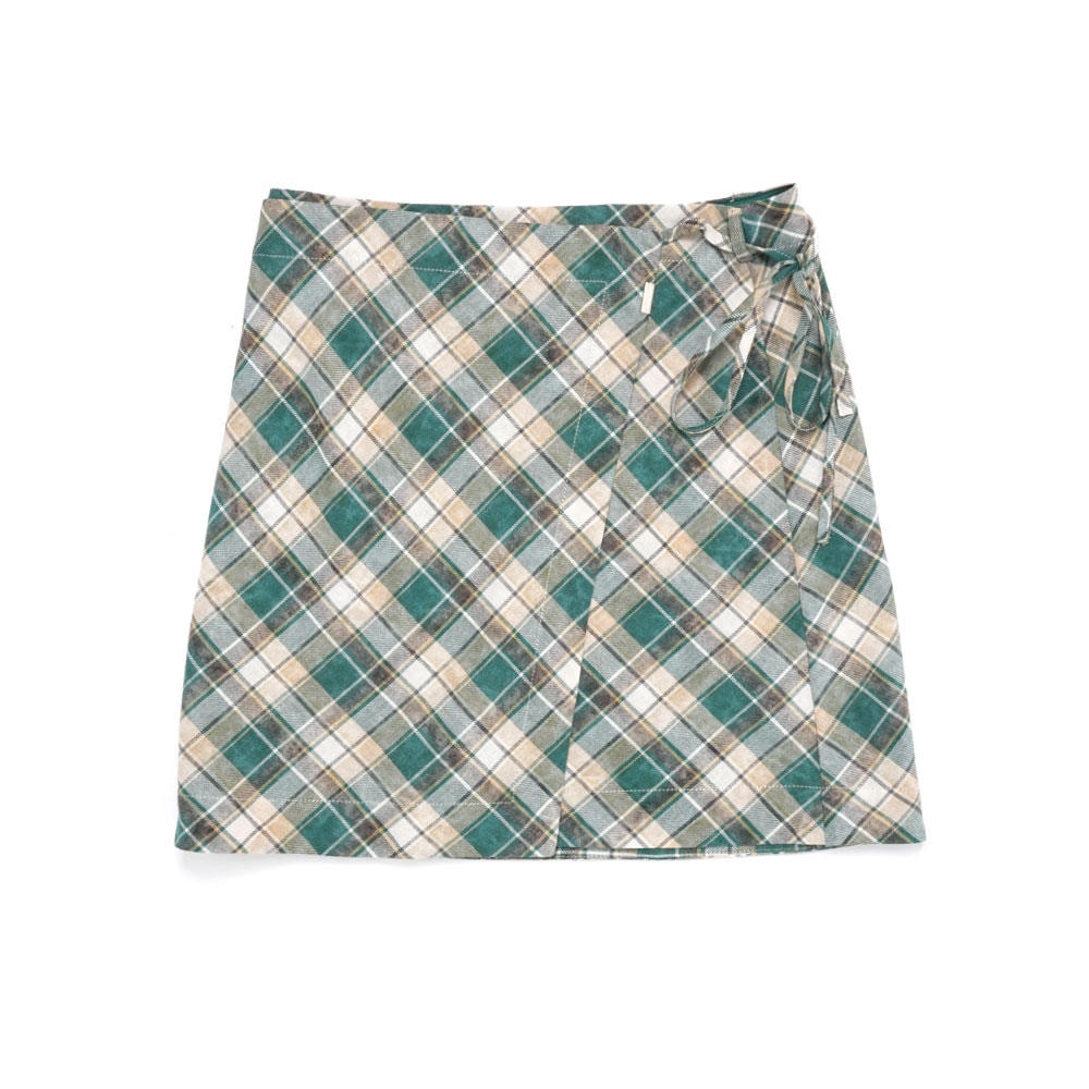 WRAP SKIRT GREEN CHECK