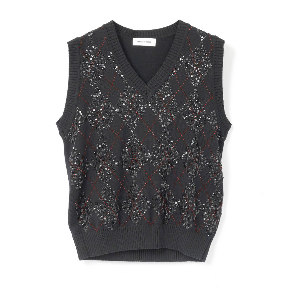 HANDMADE SEQUIN ARGYLE VEST BLACK