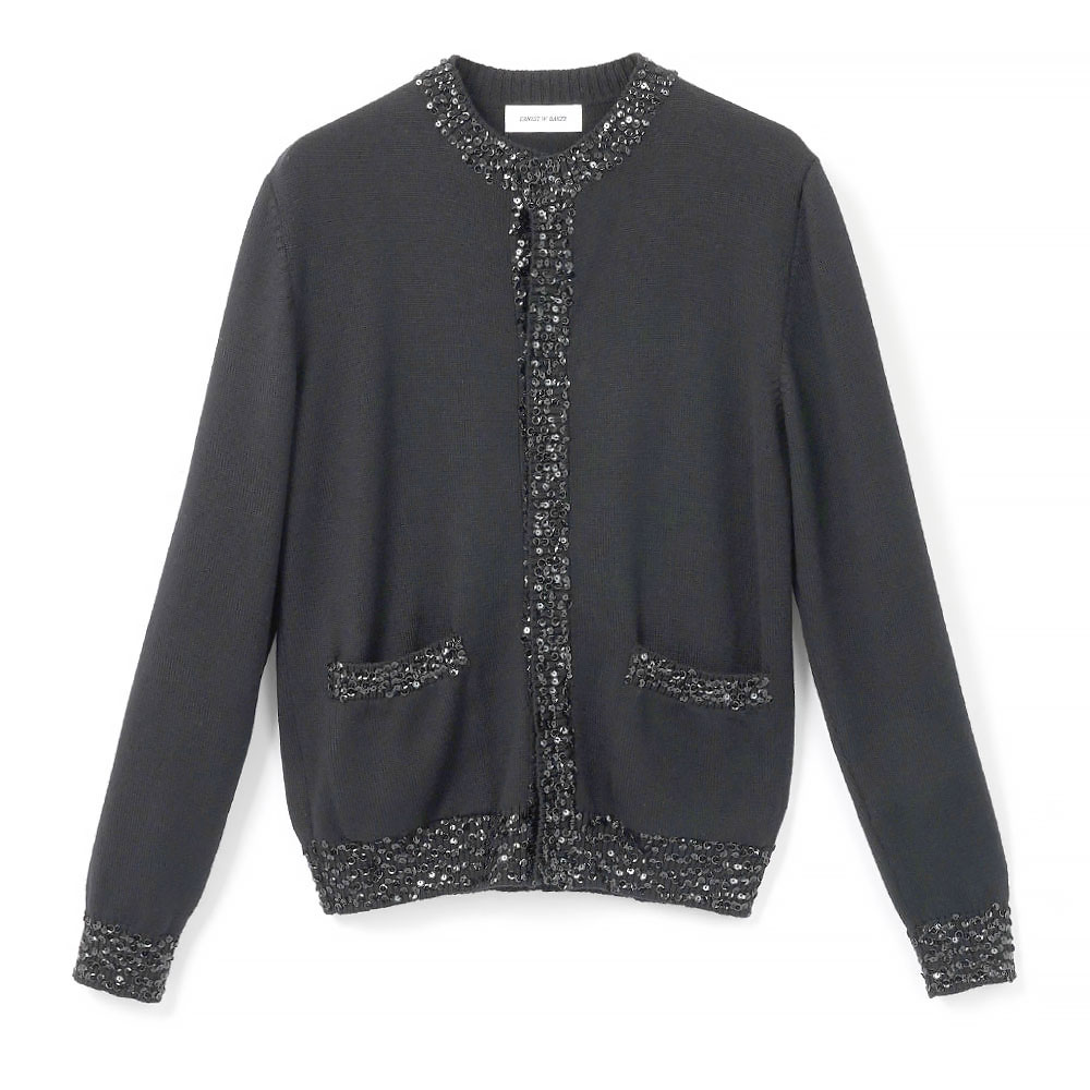 SEQUIN TRIM CARDIGAN BLACK SEQUIN